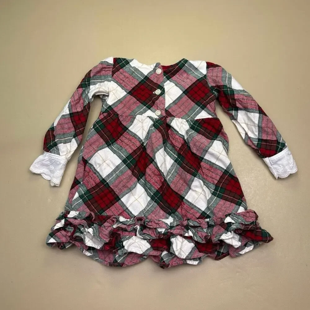 Gymboree Baby Girls Plaid Christmas Dress 9-12M Long Sleeve Ruffle Hem EUC
